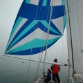 The pole on the tack of the spinnaker allows us to sail deeper with an asymetrical