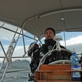 Rob at the helm in a nice downwind run