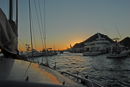 Sportfishing boats heading out at daybreak in Cabo