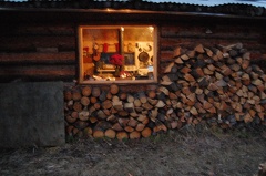 Looking inside the main cabin at night